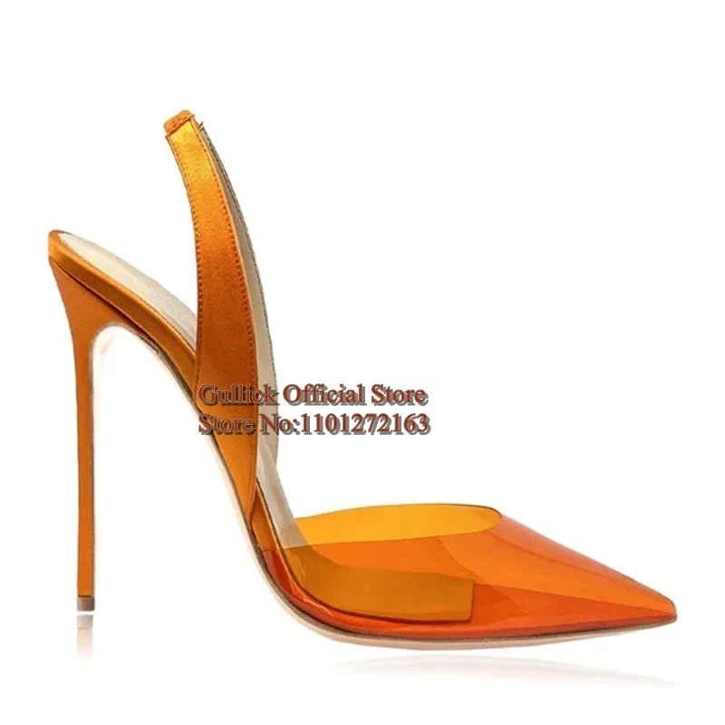 

Green PVC Slingback Shoes Transparent Suede Patchwork Pointed Toe Shallow Stiletto High Heels Pumps 12CM 10CM 8CM