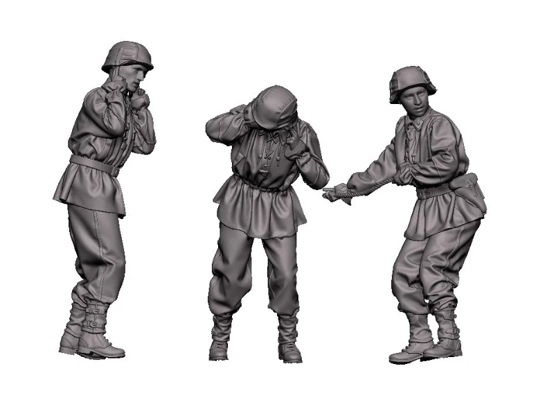 1/35 Scale Die-Cast Resin Figure Model Kit German Howitzer Crew 3 Figures Unassembled and Unpainted