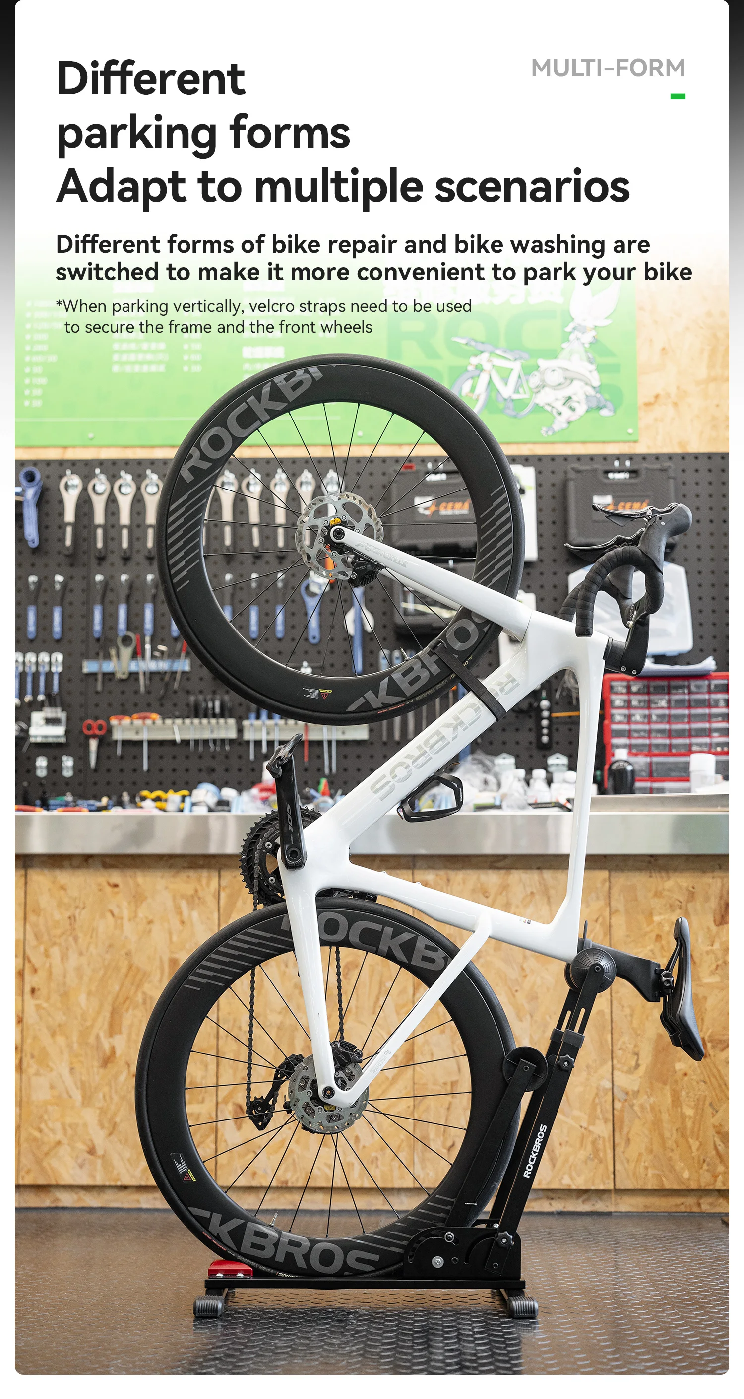 ROCKBROS Fahrrad-Parkständer, doppelte Stangen, Kohlenstoffstahl, MTB, Rennrad, faltbare Fahrrad-Parkständer, die Radfahren steht – Detail 5