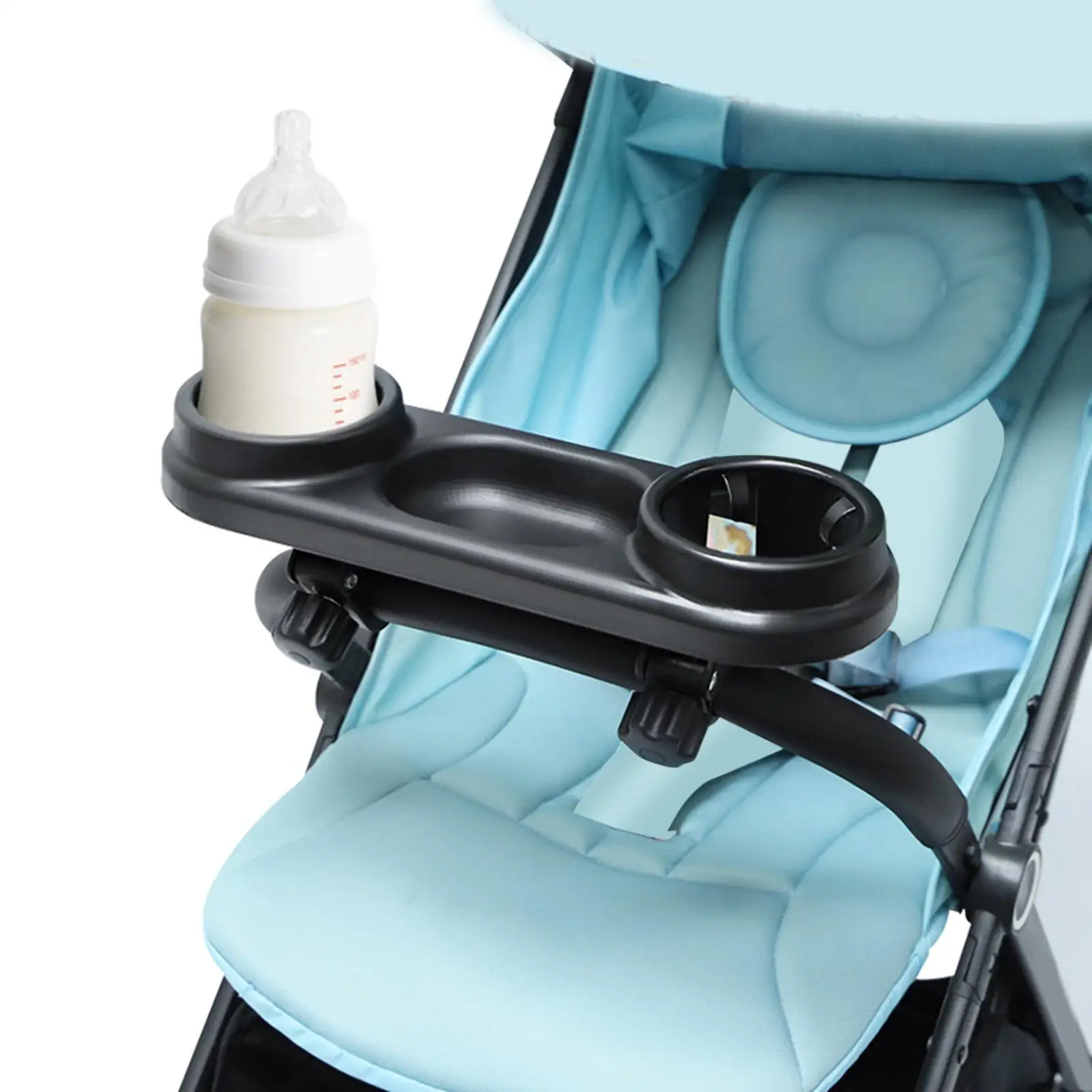 

Universal Baby Stroller Snack Tray and cup Holder, Removable Install Stable Fixation Grip with Adjustable Clip Black