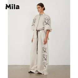 Fashion Cotton and Linen Printed Wide-leg Pants Suit 2024 Spring and Summer New Arrivals New Two Piece Set Sets Women Outfit