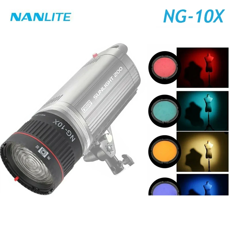 Nanlite Nanguang NG-10X Fresnel Lens 10-40° 5X Focusing Adapter Lens Kit for Bowens-Mount LED Lights with 4 Color Filters