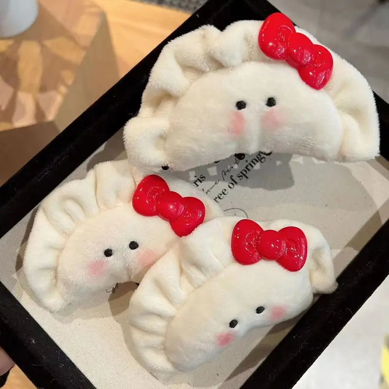 1 szt. Śliczny i uroczy róż w proszku Klips do włosów Dumplings z muszką na tyłku głowy — zdjęcie 3