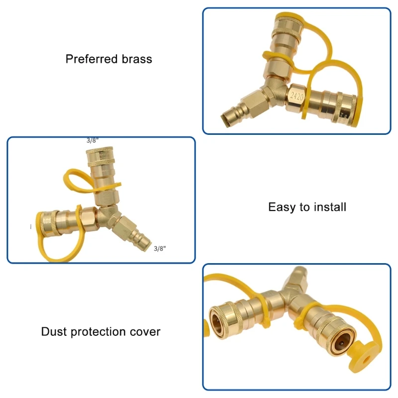 Natural Gas Quick Adapter 3/8 Y Splitter Natural Gas Quick Disconnect Adapter for Natural Gas Grills