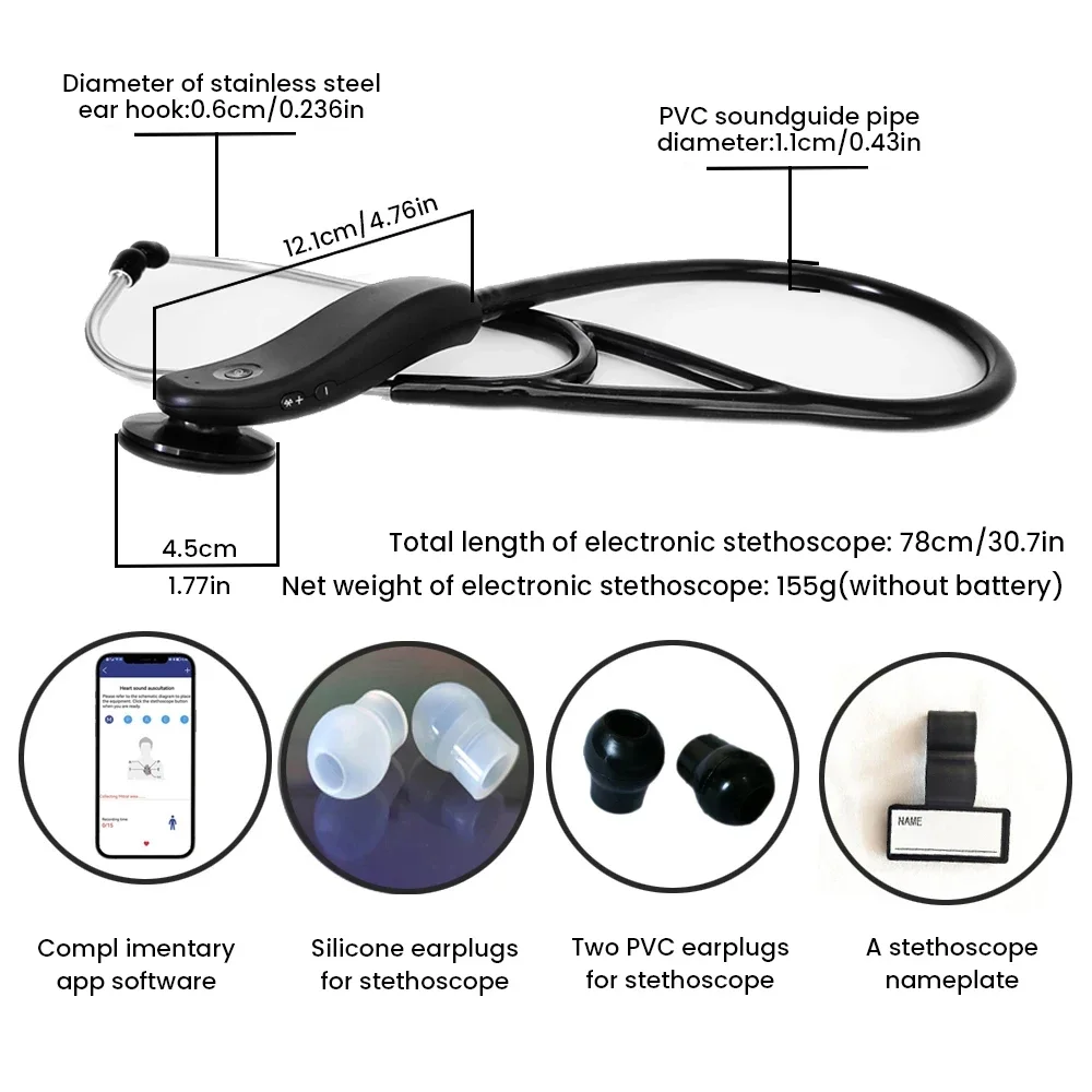 Digital Bluetooth Wireless Intelligent Electronic Stethoscope 40x Magnification for Clinics, Hospitals Record and Share Data