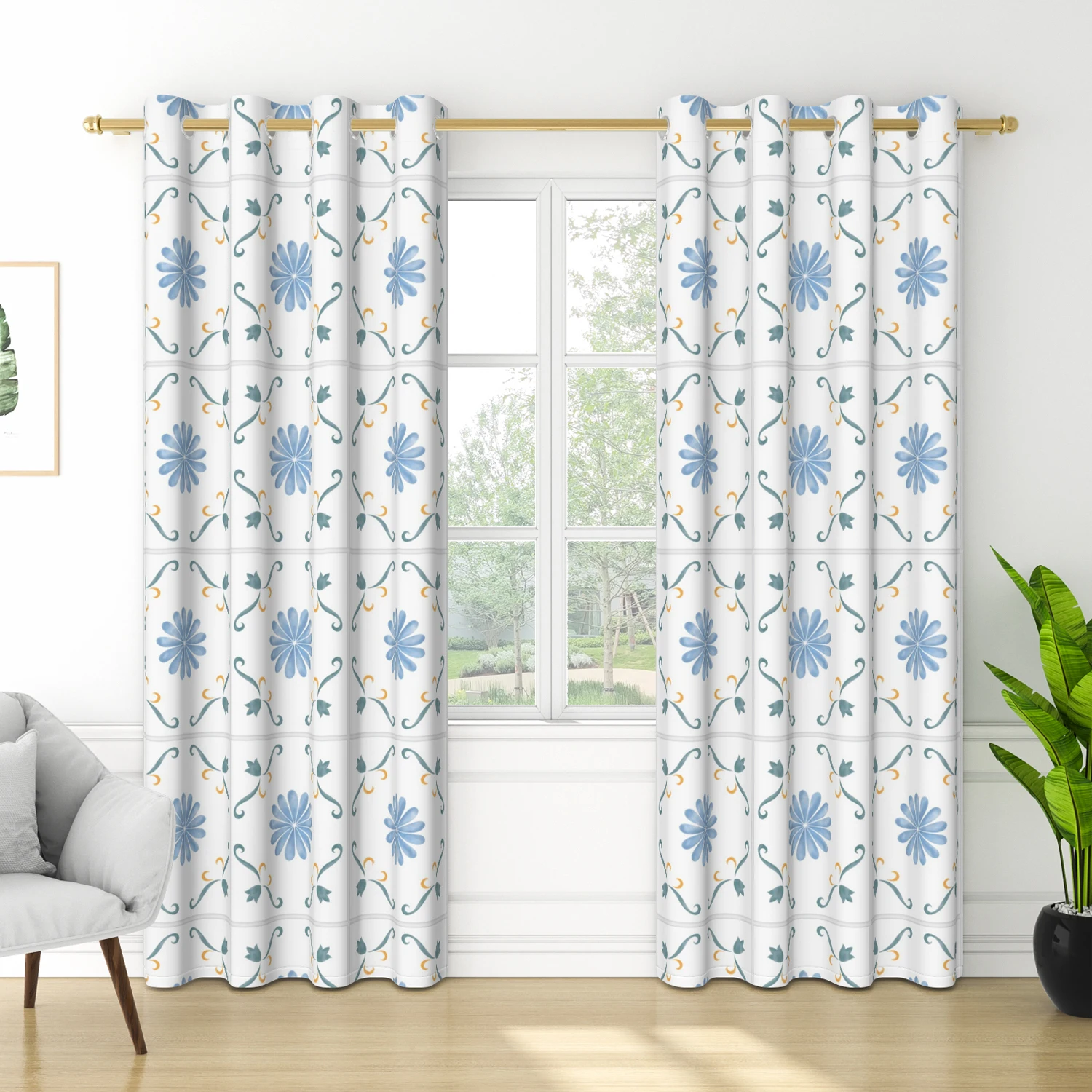 

Home 100%Blackout Curtains For Living Room 2 pieces Kitchen Bedroom Window Curtain Minimalist Premium Blue Color Room Decoration