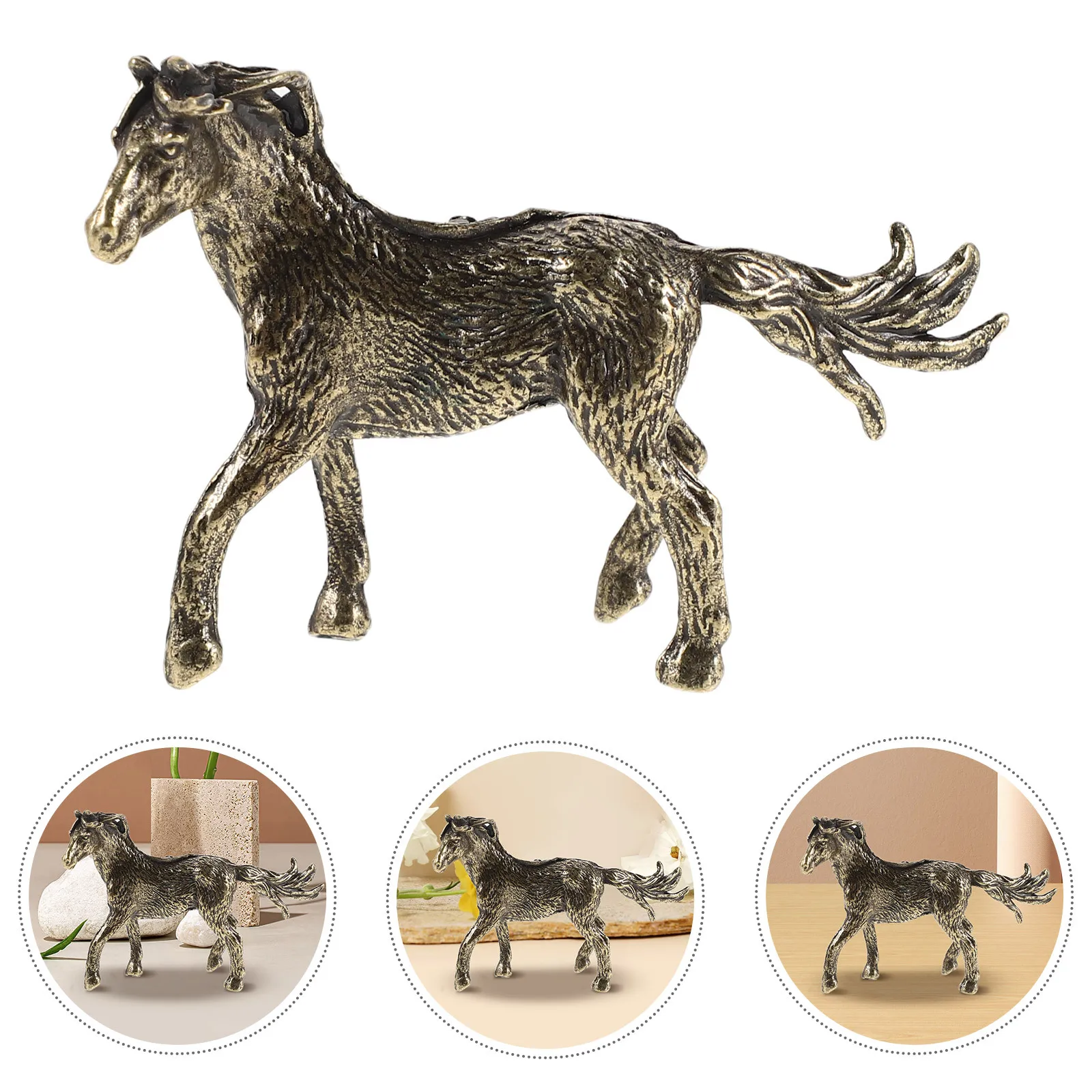 

Golden Horse Decor Animal Art Exquisite Carved Standing Statue Compact Size Desk Home Decor Sculpture