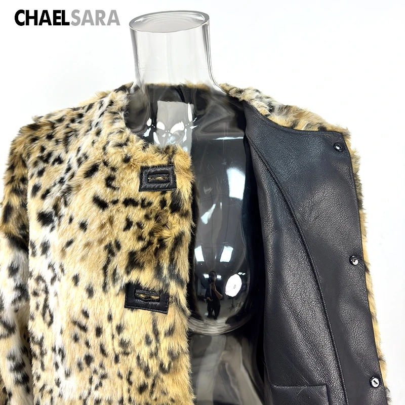 Women's Leopard Faux Fur Coat - Warm Button-Front Jacket