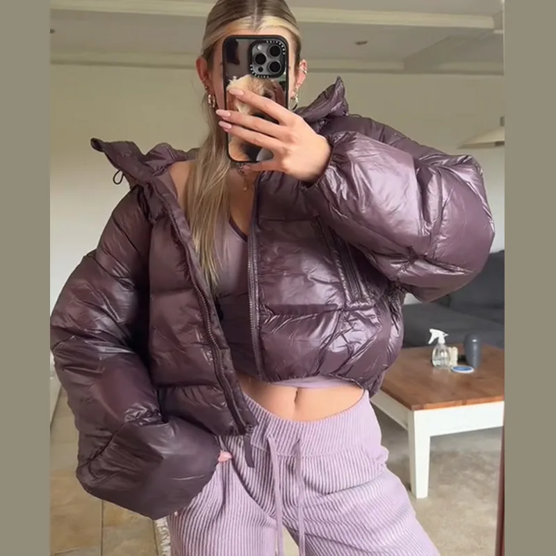 

Зимний пышный женский пуховик с утепленным капюшоном и длинными рукавами, короткое стеганое пальто, теплая верхняя одежда с карманами на молнии, новинка 2023 года, женские пальто