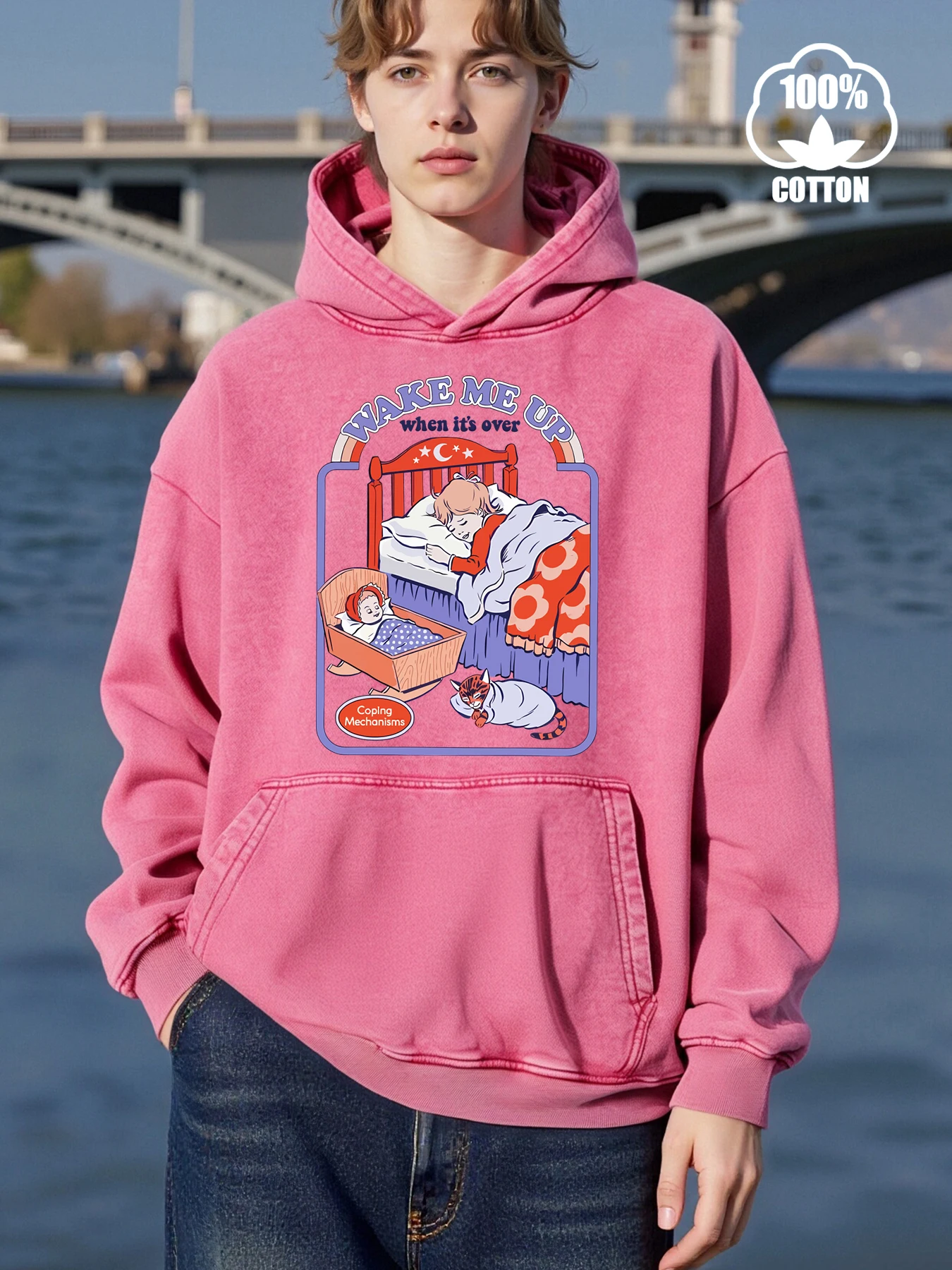 Wake Me Up Printed Hoodies Men Fashion Cotton Pullover Casual Anime Clothes Vintage Tops Street Pocket Loose All-Match Hoodie