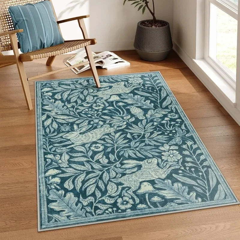 Living Room Carpet Soft Washable Rugs for Dining Room Vintage Print Green Bedroom Carpets Stain Resistant Coffee Table Floor Mat - view 3