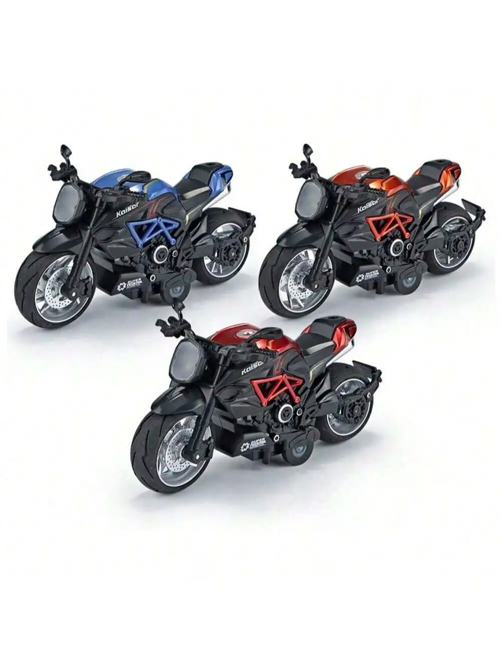 Juguete de motocicleta de aleación fundida a presión a escala 1:12 con sonido de motor real y efectos de luz LED, T de paseo resistente a choques alimentado por fricción