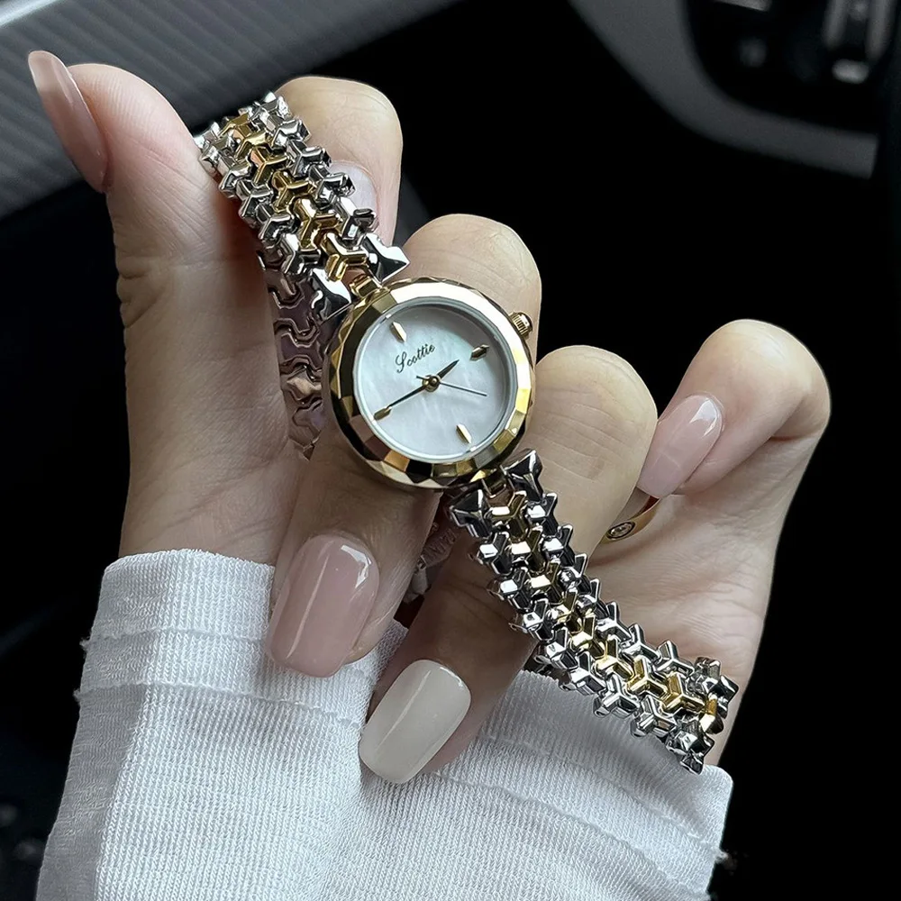 Fashion temperament minimalist luxury retro round dial steel strip for  women's watch Jewelry accessories