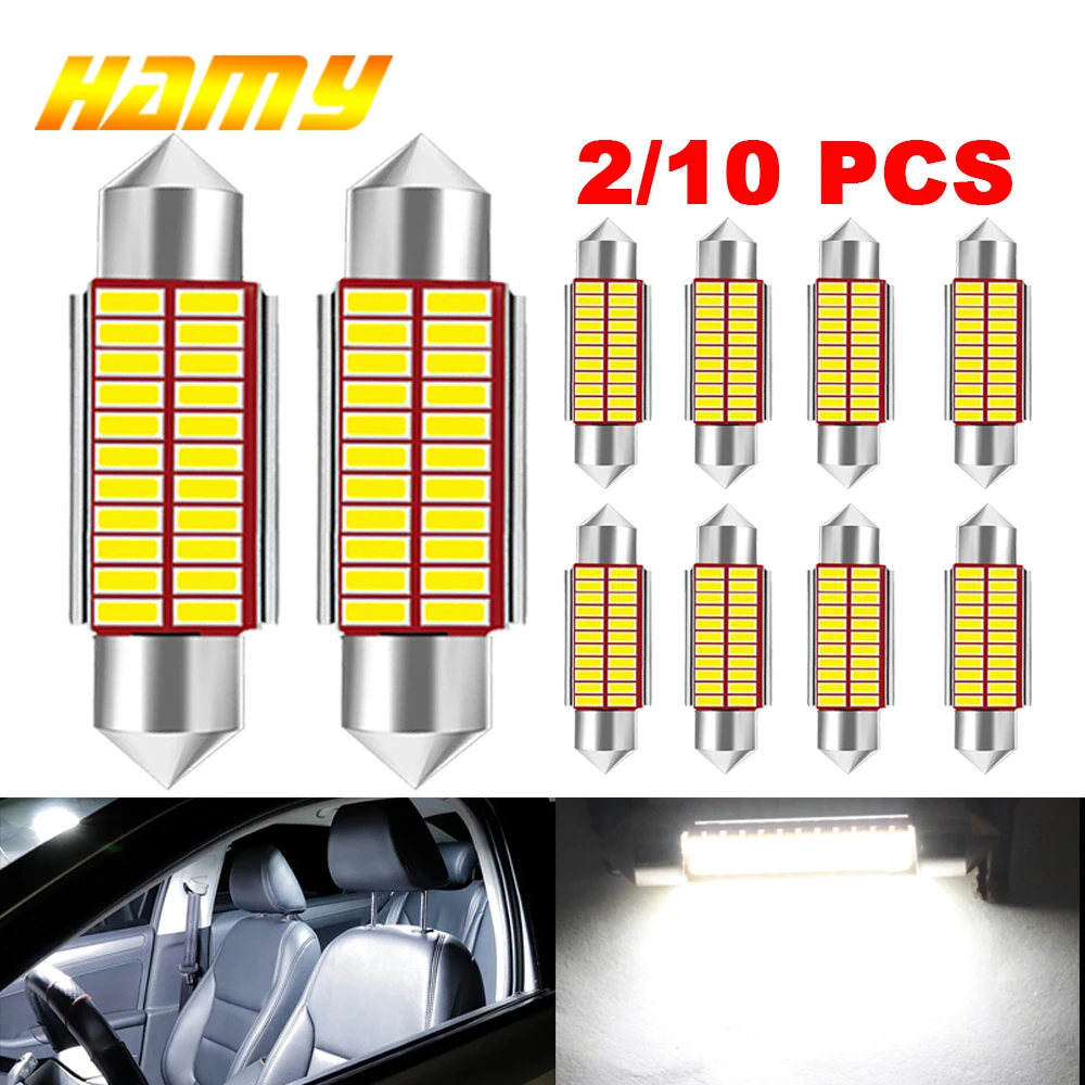 2/10 PCS C5W LED Bulb Canbus Festoon 31mm 36mm 39mm 41mm LED 12V 4014SMD 6500K White Car Interior Reading License Plate Lamps