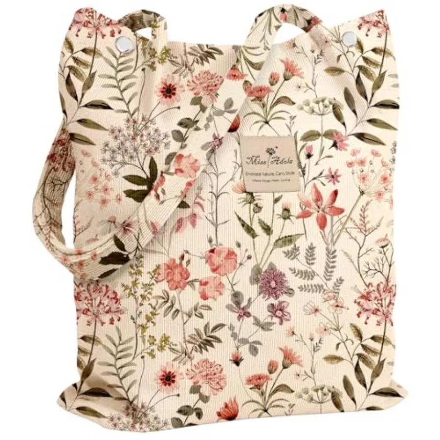 

Corduroy Tote Bag for Women - Reusable Totes with Pocket and Buckle Cute Aesthetic Shoulder Bag for Work Travel