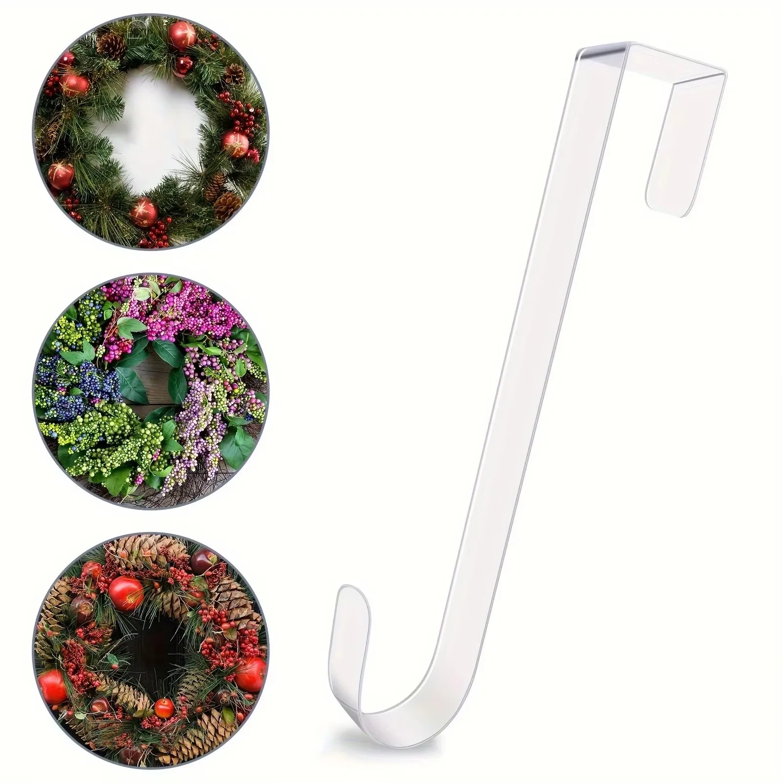 4 Colors 13 inch Holiday Wreath Door Hook Invisible And Sturdy Decorative Flowers Hook Suitable For Christmas Easter Halloween