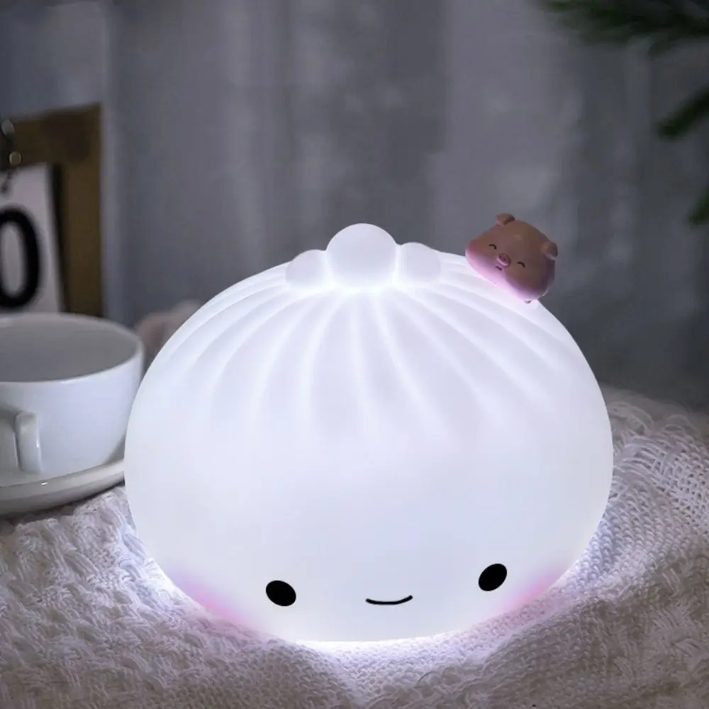 Touch Control Silicone LED Night Light Cute Colorful Bedside Lamp Creative USB Charging Bun Dumpling Pat Lights Eye Protection