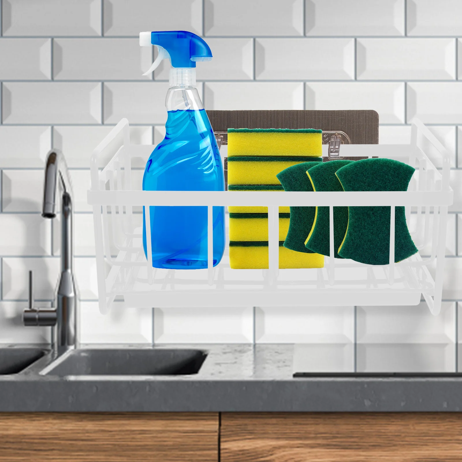 

Drain Rack Sponge Holder Kitchen Sink Carbon Steel PP Material Wall Mounted Organizer Storage Accessories Dish Brush Holder Soap