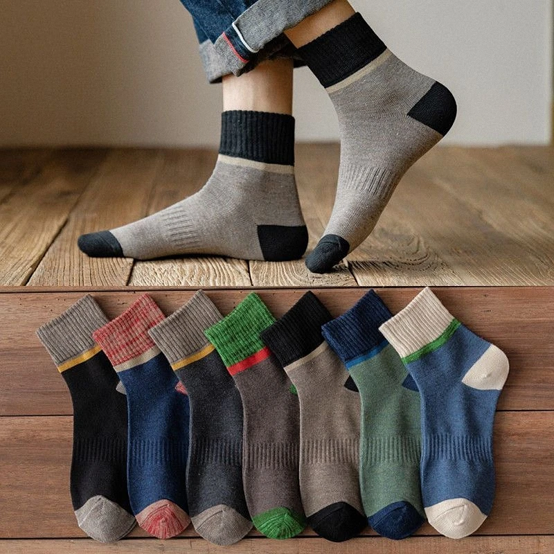 7/14 Paar neue Baumwolle anti bakterielle Baumwoll socken Winter schwarze Socken Color block Männer Frühling und Herbst Mittel rohrs ocken