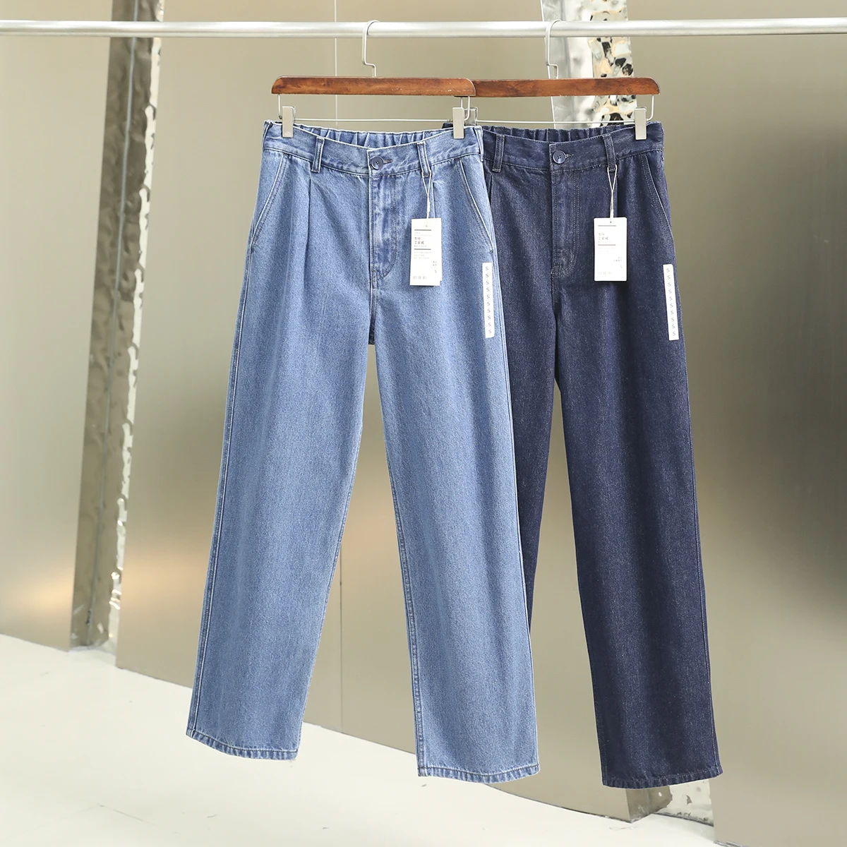 

Wood Cotton Blend Workwear Jeans Men's Casual Waed Long Pants Faion Urban Sle Stand Fit Straight Leg Modern Wind