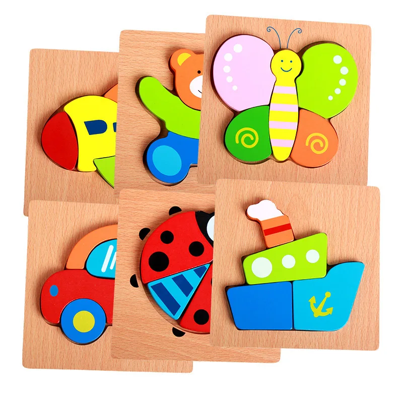 

High Quality 3D Wooden Puzzles Educational Cartoon Animals Early Learning Cognition Intelligence Puzzle Game For Children Toys