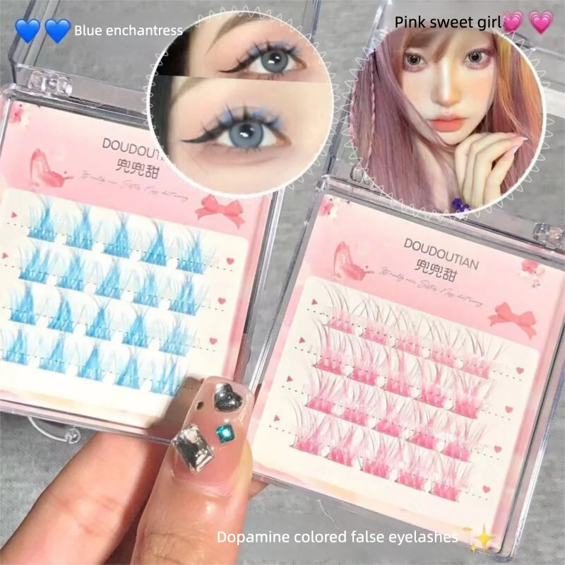 Doudou's Sweet Pink And Blue Colored False Eyelashes Naturally Simulate A Single Cluster Of Cos Eyelashes