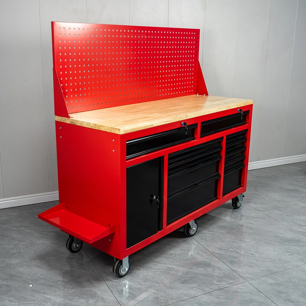 Cheap 11 drawer tool cabinet, garage metal mobile workbench 6 wheel roller tool cart 1 door rolling cabinet