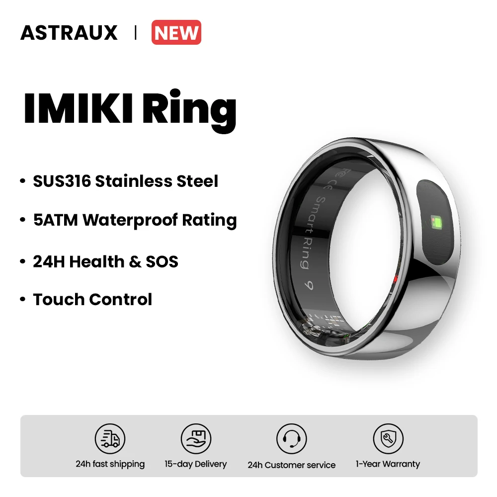 

2025 ASTRAUX Ring for Men Women with Touch Wireless Charging 5 ATM Waterproof Health Manager Heart Rate And Blood Oxygen Monitor