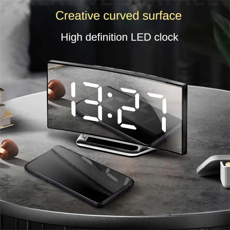 Desktop Clock 7 Inch For Kids Bedroom LED Screen Table Clock Digital Alarm Clock Curved Dimmable Mirror Clock Часы Настольные