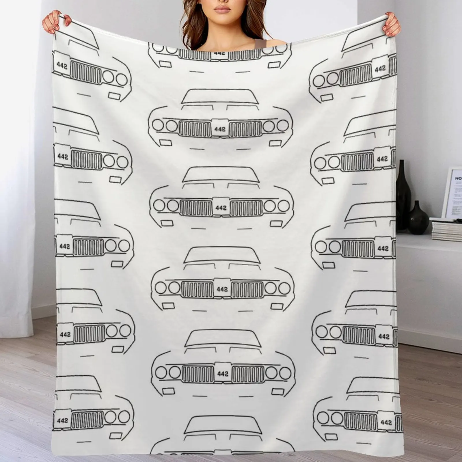 

Oldsmobile Cutlass 442 classic car outline graphic (black) Throw Blanket manga cosplay anime Soft Beds Luxury Blankets