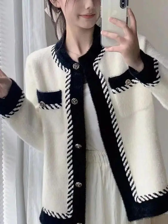 

plus Size Women's Knitted Open Cardigan Autumn Winter New Style Loose Fit Short Plush Jacket Casual Korean Style Long Sleeve