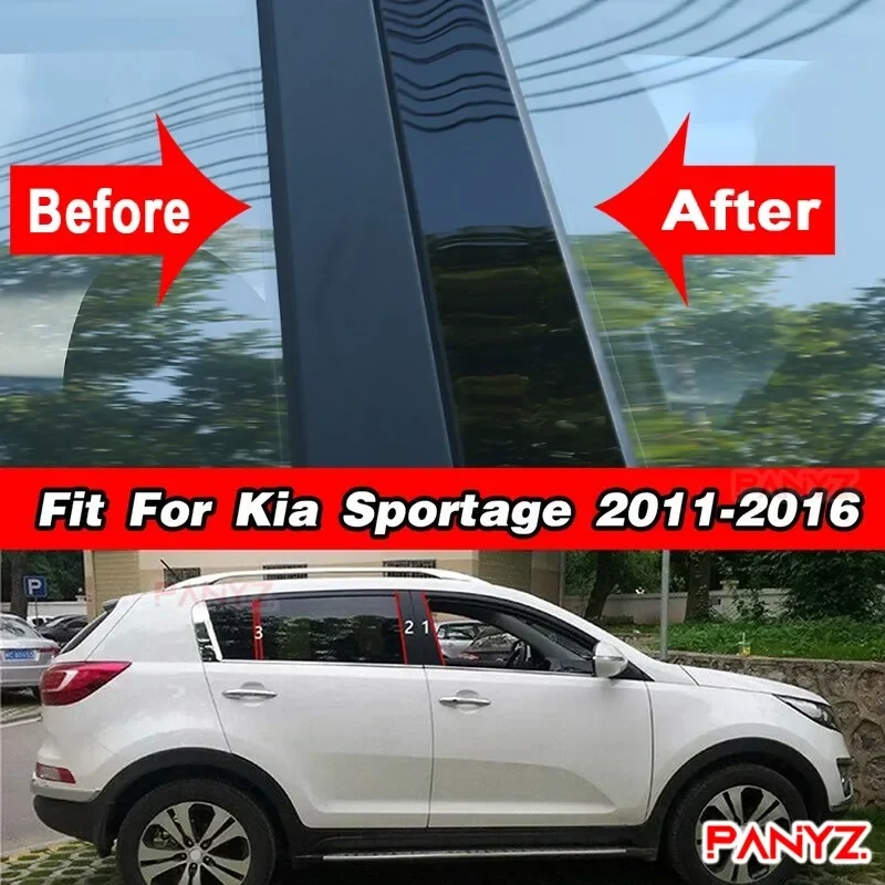 Per KIA Sportage 2011-2016 effetto specchio colonna porta finestra auto BC pilastro Post copertura Trim adesivo materiale PC in fibra di carbonio