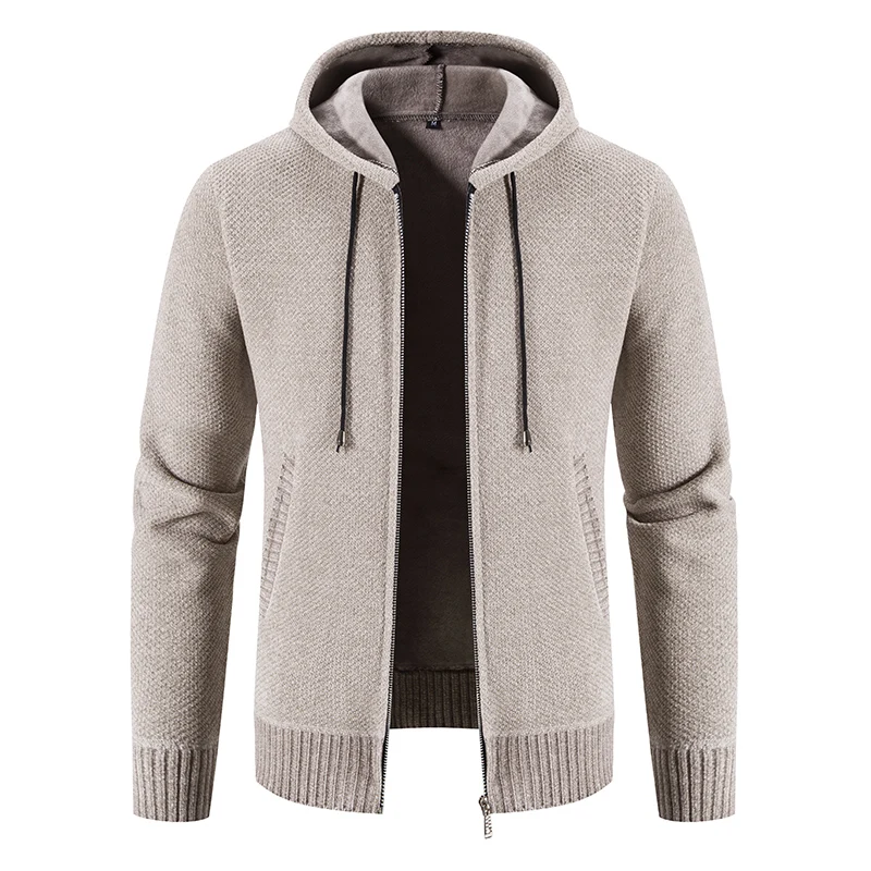 Winter Hooded Cardigan Men Zipper Sweatercoat Thick Warm Solid Knitted Sweater Cardigan Coat Men Hooded Causal Knit Outerwear