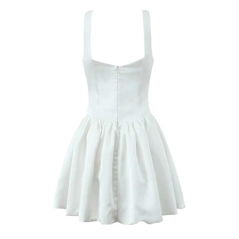 YENKYE Elegant Sleeveless Slim Fit Frill Mini Dress For Women Sexy Low Waist Square Neck Summer Party Dresses Evening Gowns