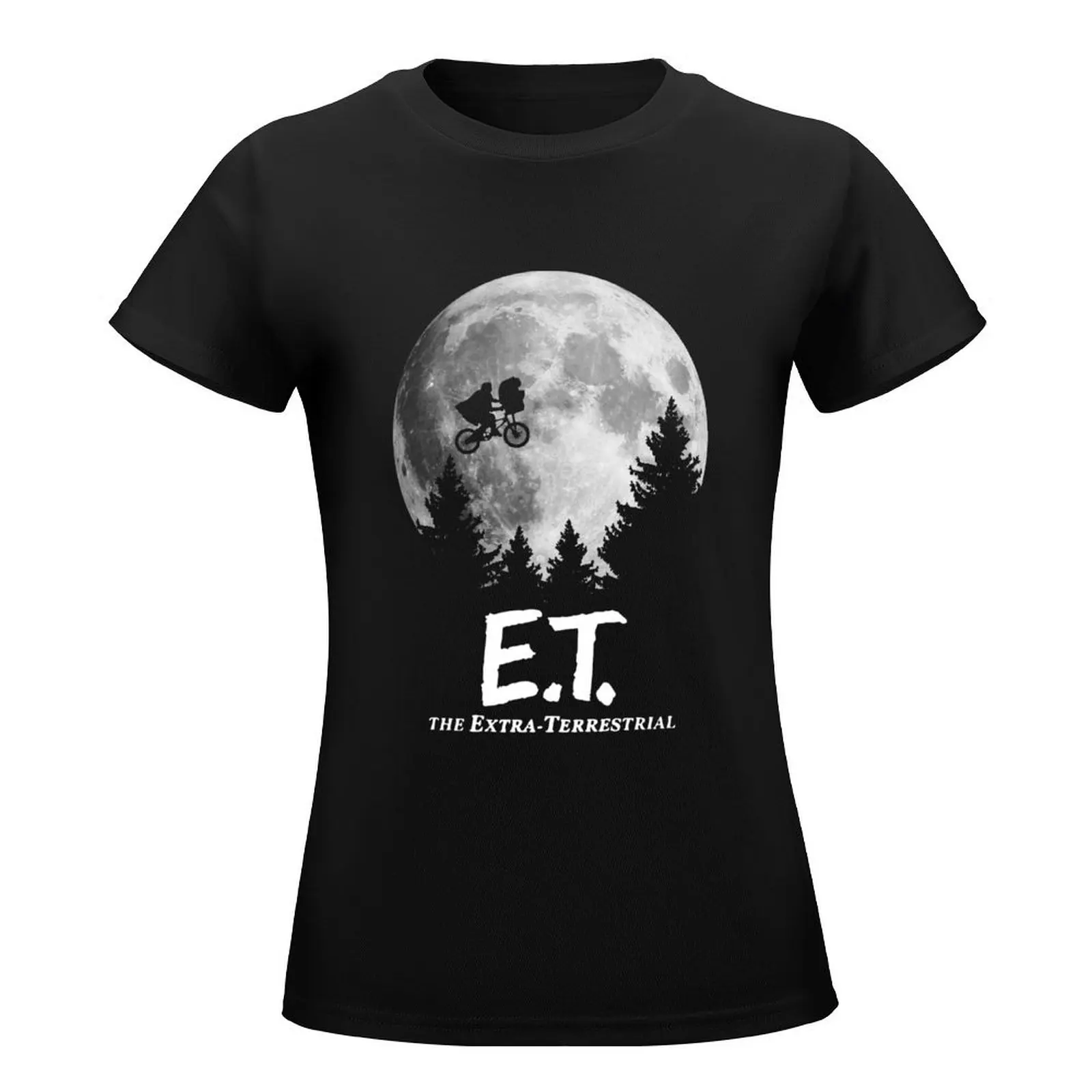 ET Flying Bike Scene Blue Silhouette Gift T-Shirt Female clothing Blouse korean fashion quick-drying tight shirts for Women