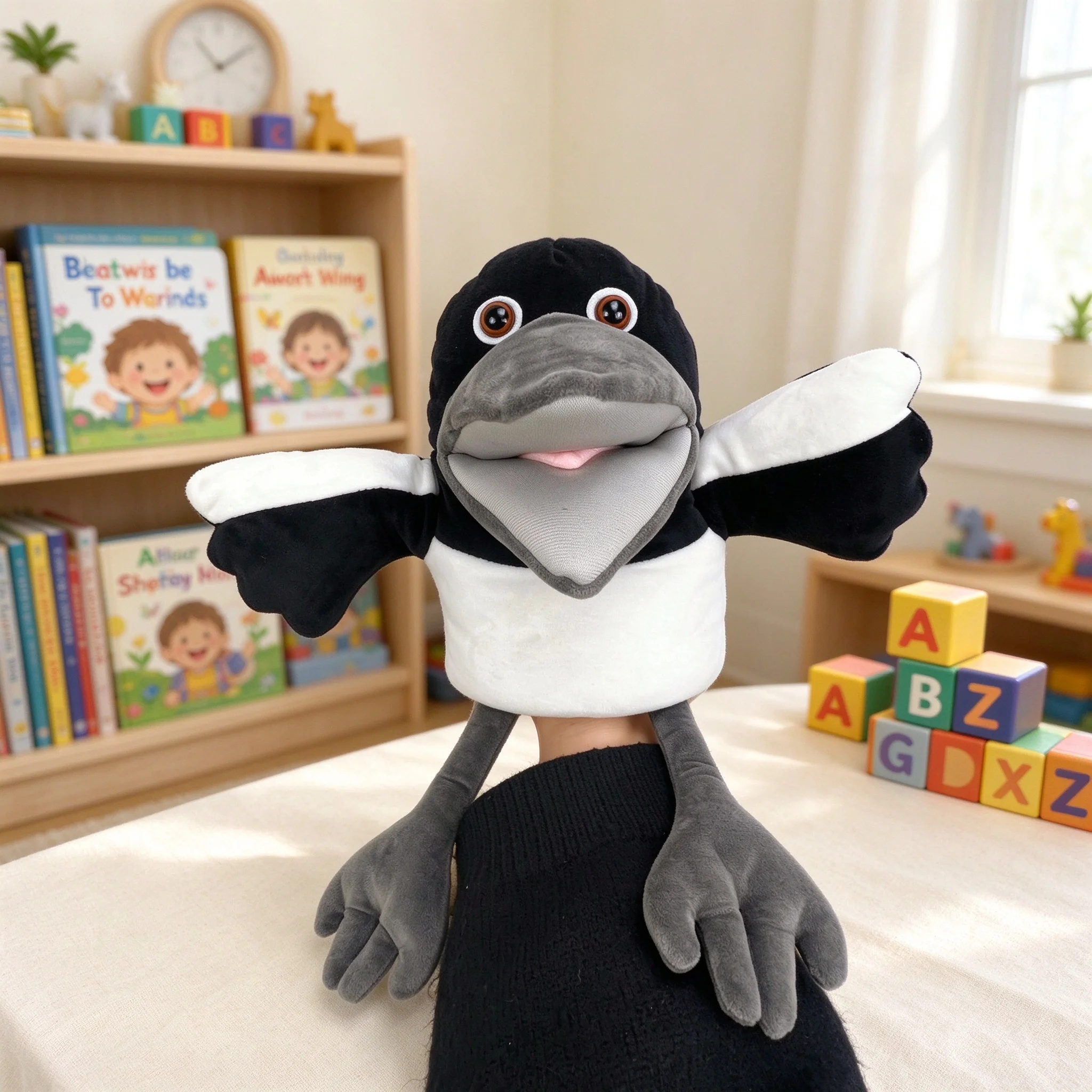 Wow English Steve and Maggie 30cm Crow Hand Puppet Black Bird Plush Doll Movable Mouth Storytelling Educational Toy Kids Gift