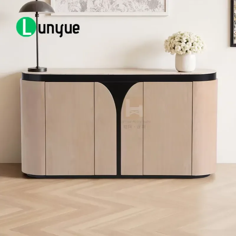 Modern Solid Wood Marble Top Side Cabinet for Living Room High Quality Eco Friendly Large Capacity Storage Customizable
