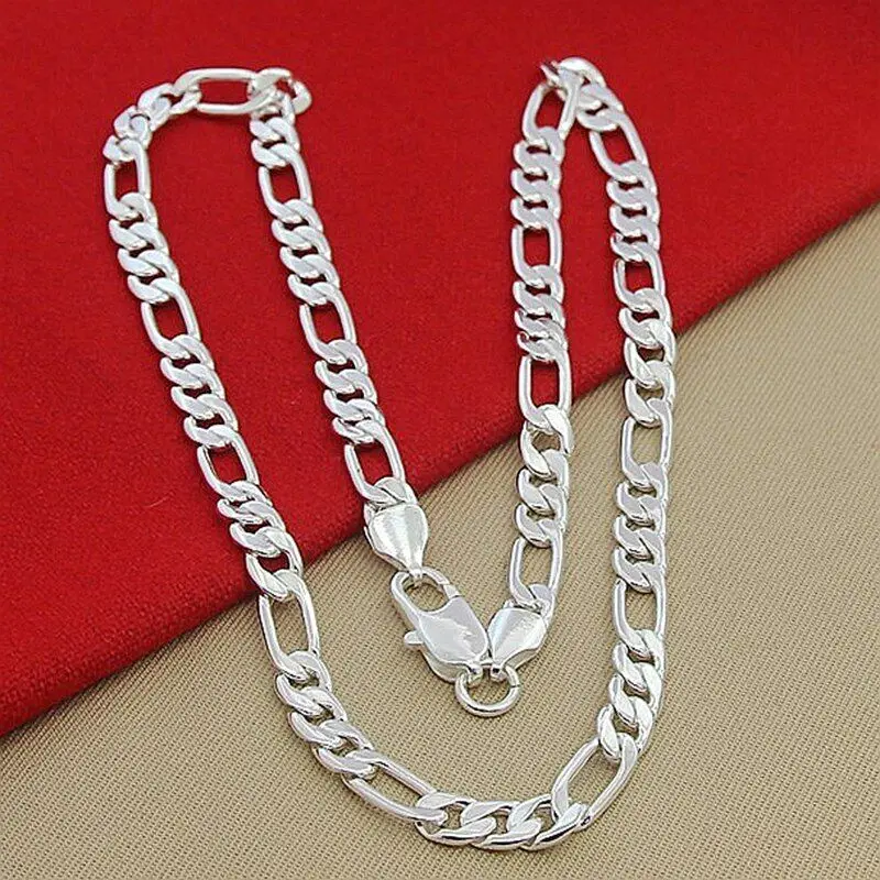 Sophisticated Statement 925 Sterling Silver 8mm Chain Sideways Luxury Necklace Jewelry