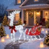 4ft Lighted Christmas Reindeer and Sleigh Outdoor Yard Decoration Set Pre Lit White LED Holiday Display Lawn Ornament for Garden Porch Winter Festival Party Home Decor Display Supplies 1