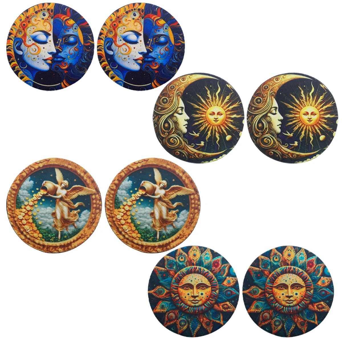 

2pcs Sun Moon Face Car Coaster Water Cup Groove Pad Anti-Slip Durable Universal Angel Coasters Car Interior Accessories
