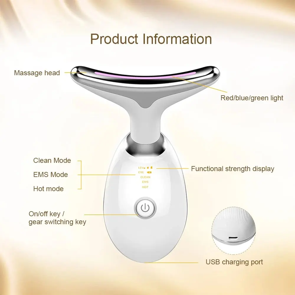 Dispositivo de beleza facial e pescoço sem fio, led ems, para escultura e contorno de mandíbula, com modos de luz led, aprimoramento de importação de íons