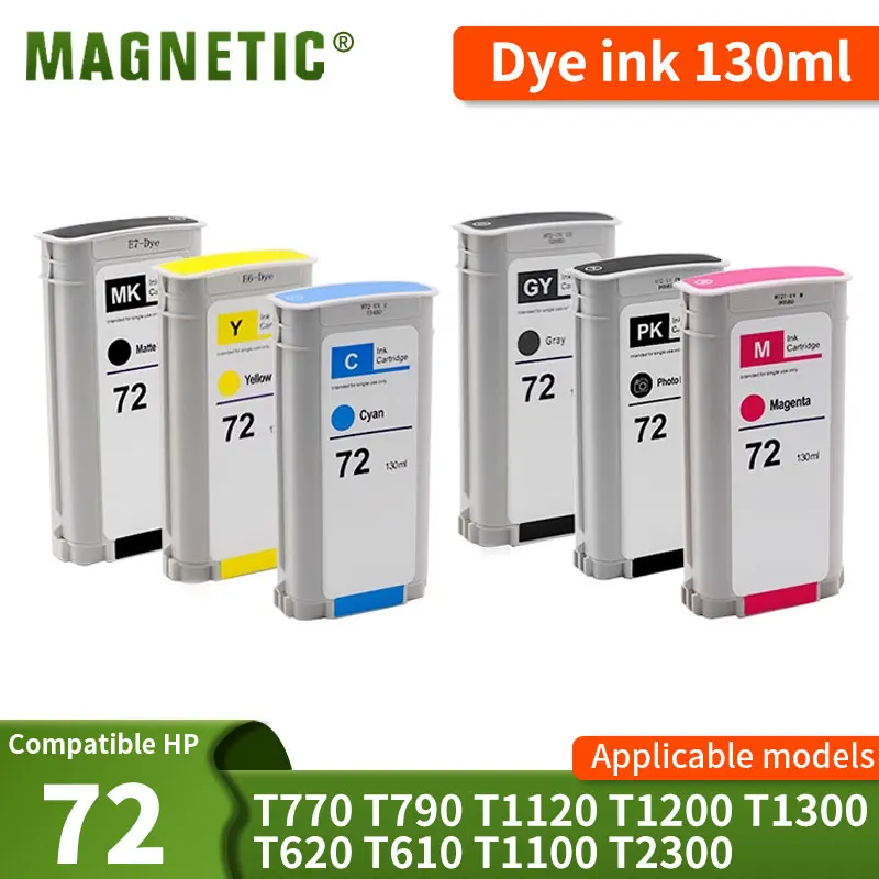 For HP 72 dye Ink 130ml Compatible Ink Cartridges with Chip For HP72 Designjet T610 T770 T795 T1100 T1120 T1200 T1300 T2300