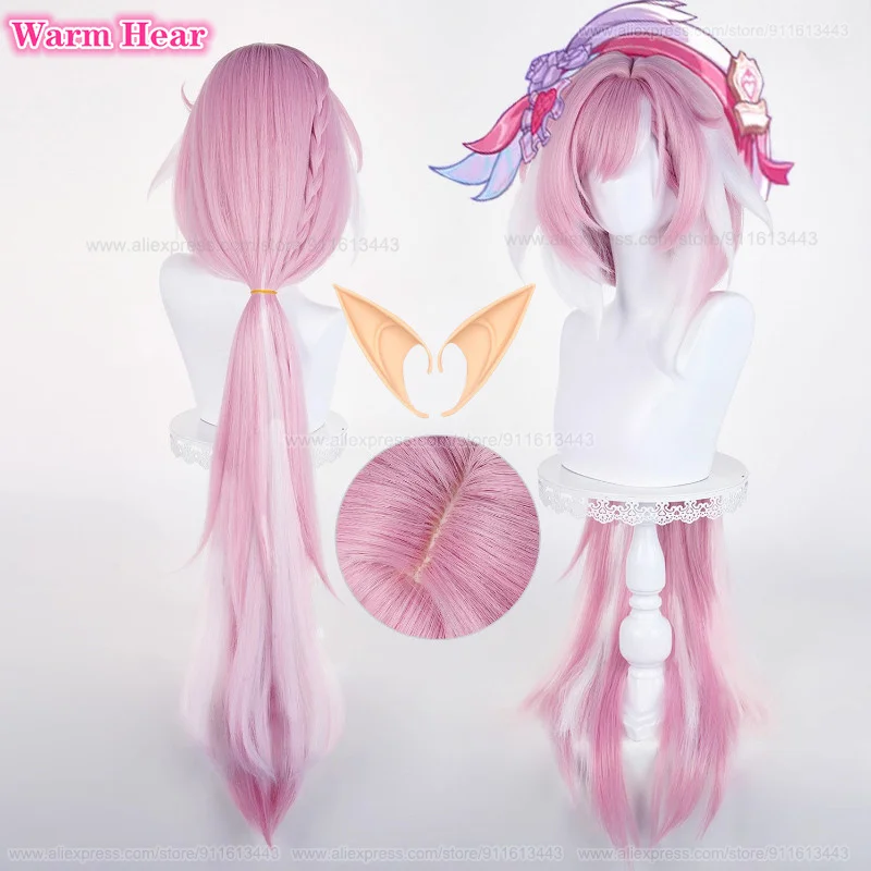 

New! Game Elysia Synthetic Hair Long 115cm Mixed Color Ponytail Cosplay Wig Heat Resistant Hair Halloween Party Wigs + A Wig Cap