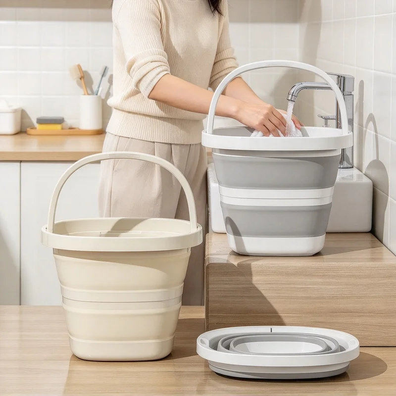 Collapsible Water Bucket with Handle, Portable Foldable Water Pail for Camping Fishing Car Washing & Household Cleaning
