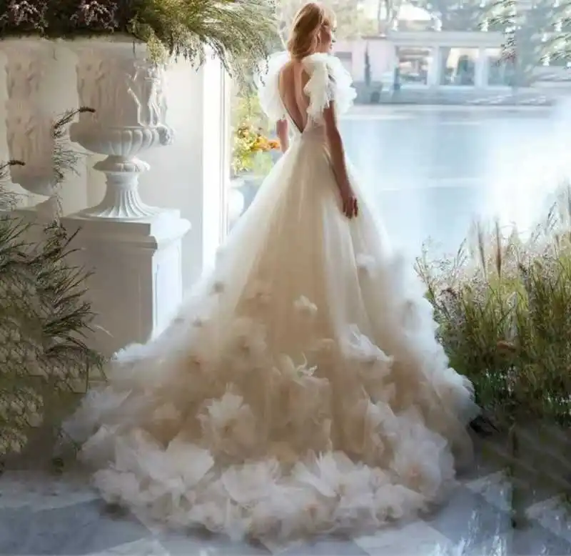 Robe de Mariée Princesse à Fleurs, Longueur au Sol, Ligne A, Col en V, pour Patients, Éducative, Personnalisée, Priorité, 2025