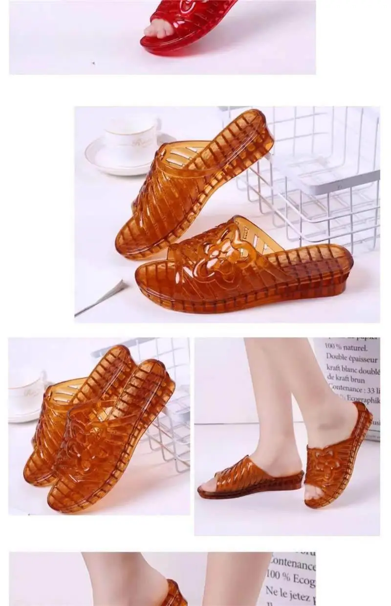 Sandalias de gelatina de cristal para mujer, talla grande, con soporte de plástico, antideslizantes para baño, sandalias de p...