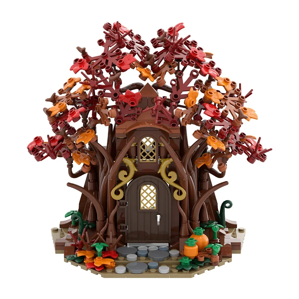 MOC casa de elfo del bosque en otoño, modelo de bloques de construcción, casa de elfo del bosque en otoño, juguetes de ensamblaje de ladrillos, juguete DIY, regalos de navidad