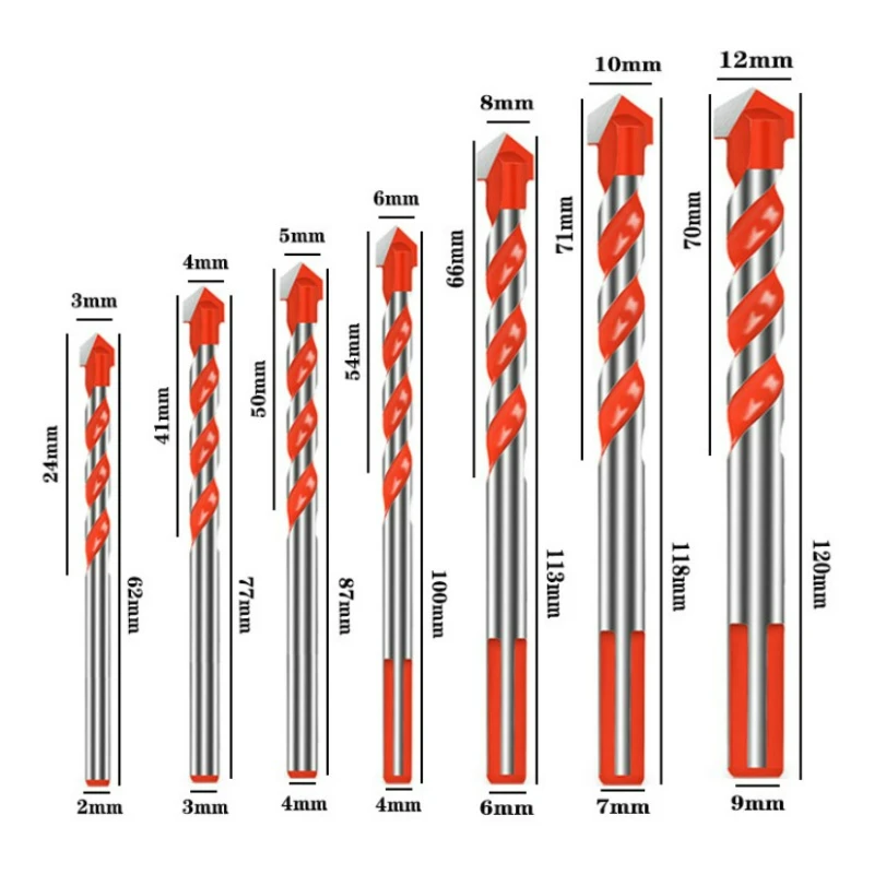 3/4/5/6/8/10/12mm Drill Bits Tile Drill Bits for Glass Ceramic Concrete Hole Opener Hard Metal Alloy Triangle Drill Bit Tools