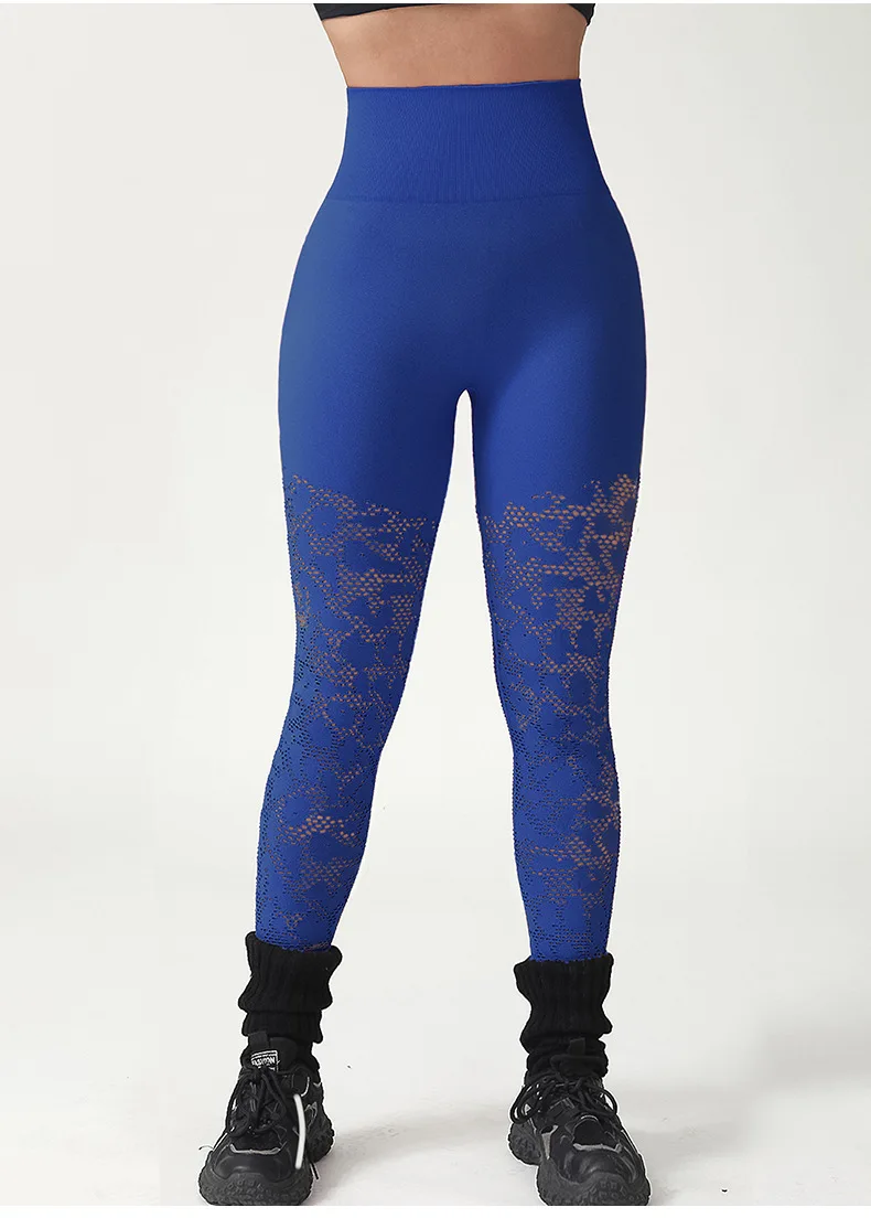 Damen Yoga-Hose mit Lochmuster, Modische Atmungsaktive Schnelltrocknende Workout-Leggings, Dehnbare Schlanke Pilates-Laufhose – Detail 12