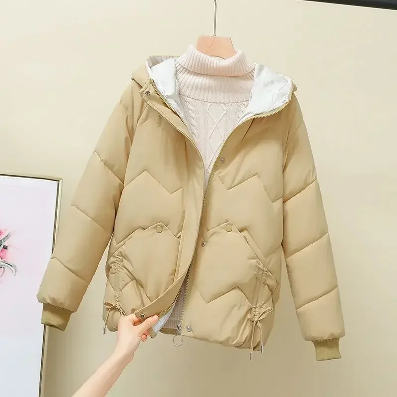 2023 nova moda coreano solto outono inverno parkas feminino curto casaco grosso com capuz algodão acolchoado jaquetas casacos femininos outwear